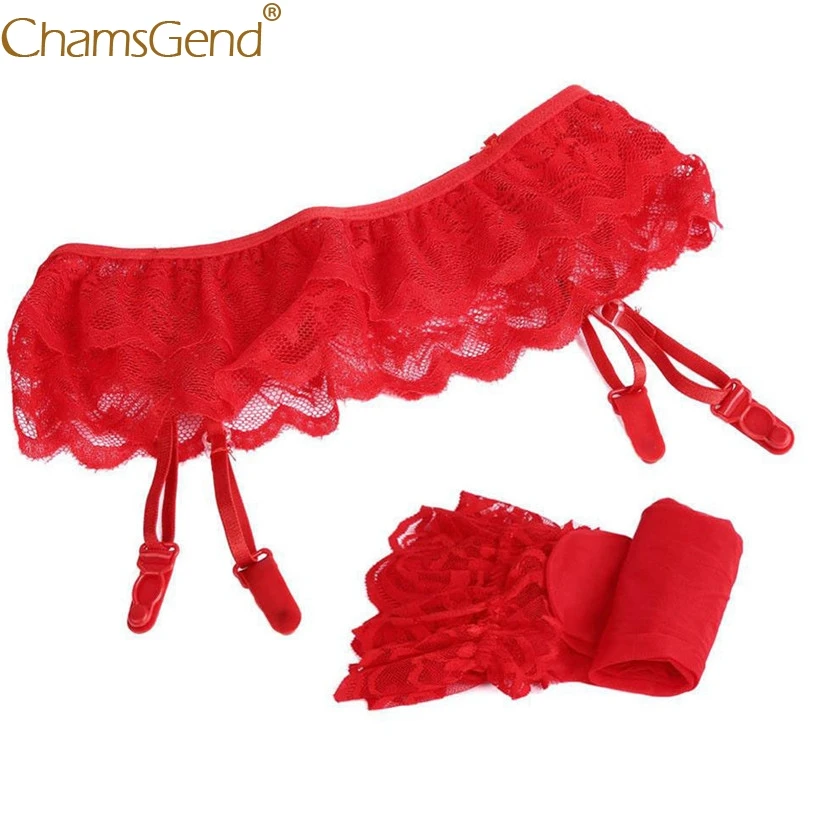 Chamsgend интимные женские сексуальные кружевные чулки с оборками стринги нижнее