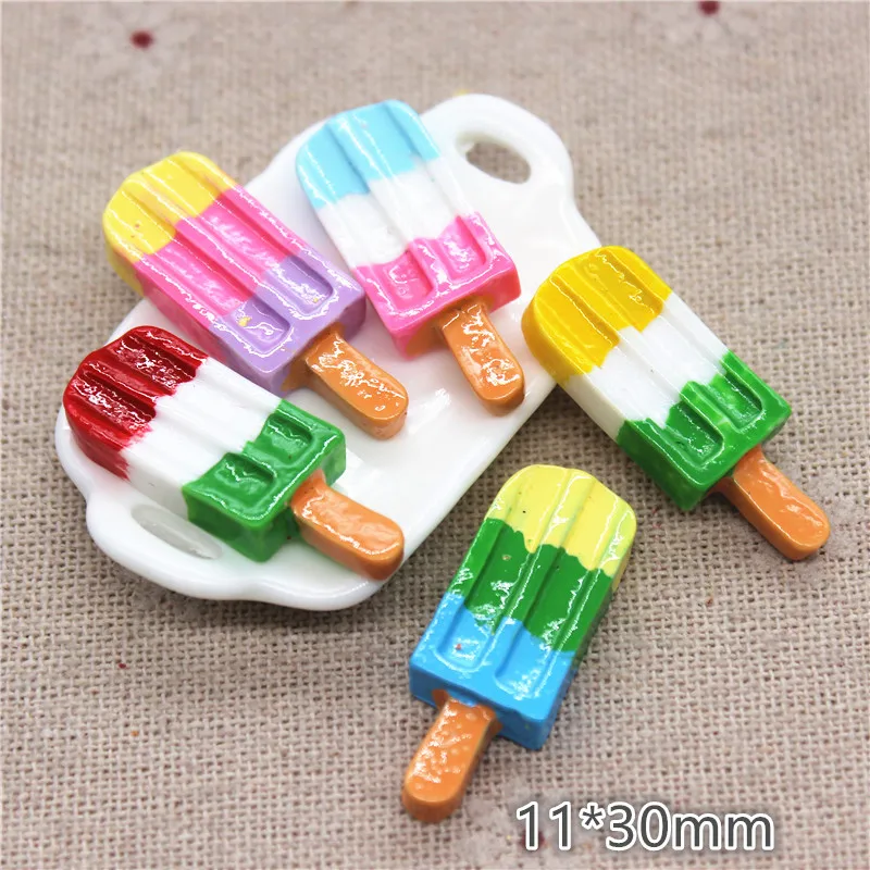 10pcs 11*30mm  Kawaii Resin Tricolor Popsicle Simulation Miniature Food Art DIY Craft Decoration Accessories