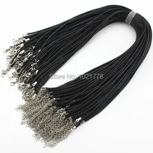 Navio rápido atacado 2mm preto cera couro cordão colar corda 45cm corrente lagosta fecho diy jóias acessórios 100 pçs/lote