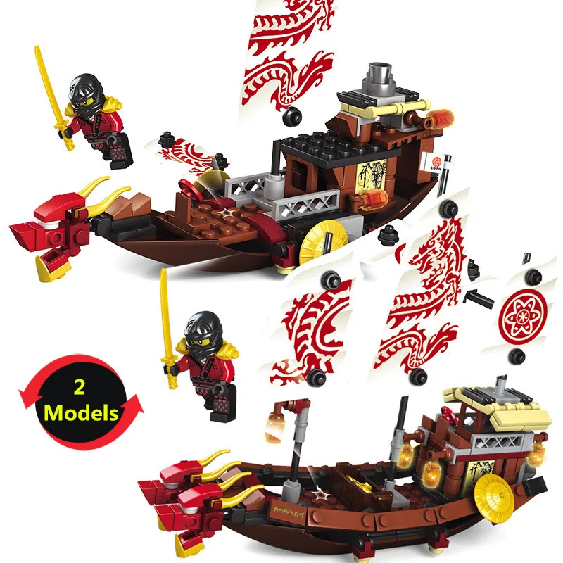 Cheap 207pcs 2in1 Ninja Destiny Awards Ninja Dragon Boat DIY Building Block Educational Toys For Children Compatible Legoingly Ninjago