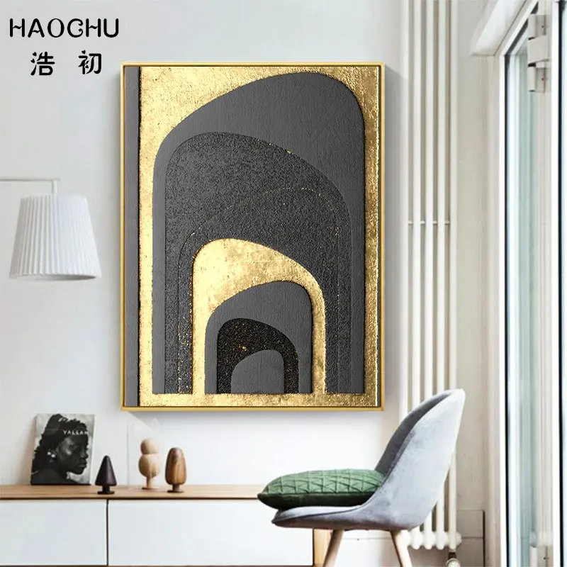

HAOCHU European Court Vintage Bow Line Sanskrit Abstract Picture Canvas Painting For Home Decor Gold Pattern Art Print Posters