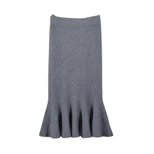 Элегантная юбка-годе, Женская юбка-карандаш с завышенной талией, повседневная трикотажная Зимняя юбка, модная Однотонная юбка