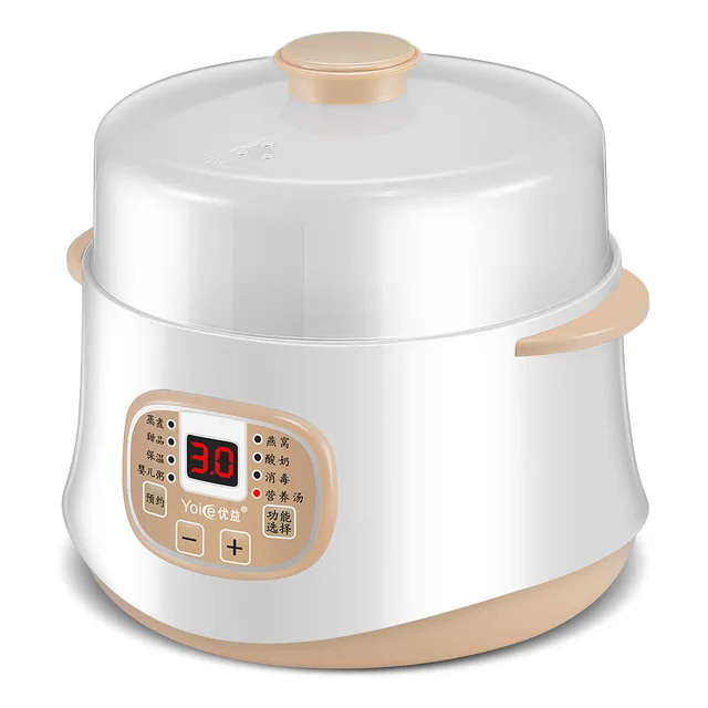 Kbxstart 200W Multifunction Mini Slow Cooker Household Timer Steam Stew Ceramic Liner Water Stewing Soup Porridge Pots 0.8L 3