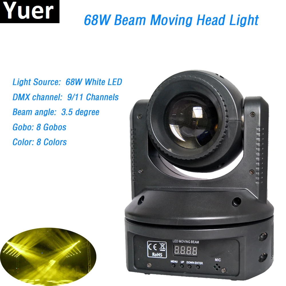 

Stage Lighting 68W LED Moving Head Light With 9/11 DMX Channels dmx512 8 colors 8 gobos spot beam moving head show party dj bar
