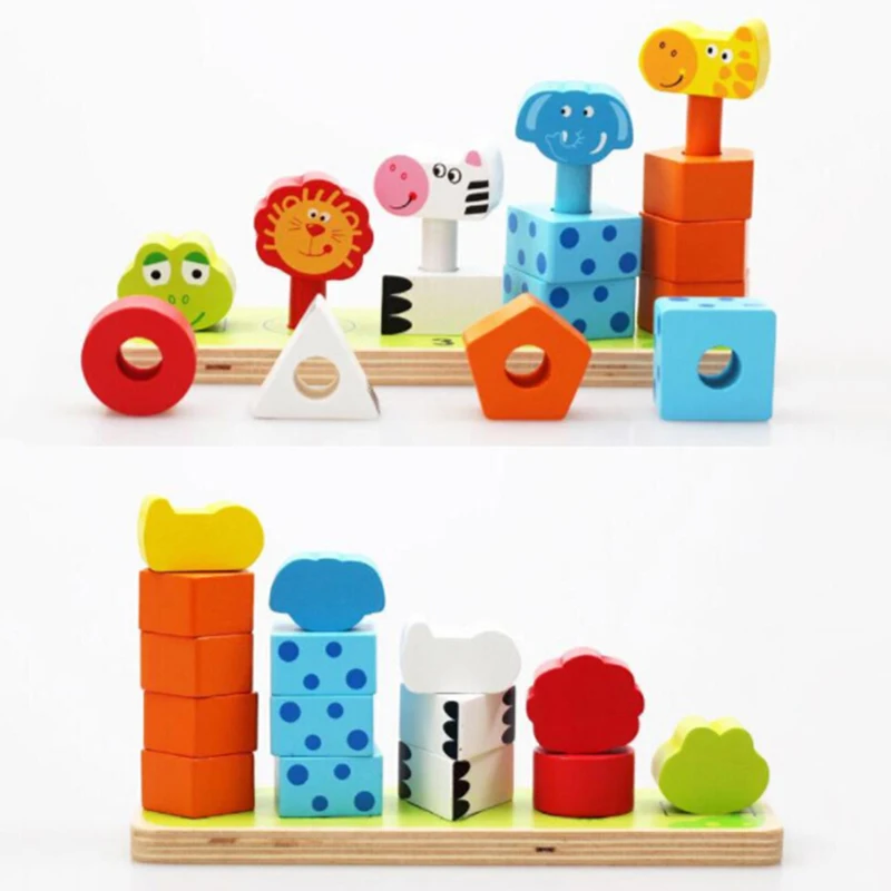 

Montessori Baby Wooden Children Animal Stacker Rings Blocks Toys Infant Kids Animals Colors Cognitive Early Educational Toys