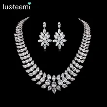 LUOTEEMI Marca Charm Mujeres Elegantes AAACZ Grande Waterdrop Collar Joyería Nupcial de La Boda del Oro Blanco Plateado Accesorios del Regalo del Partido