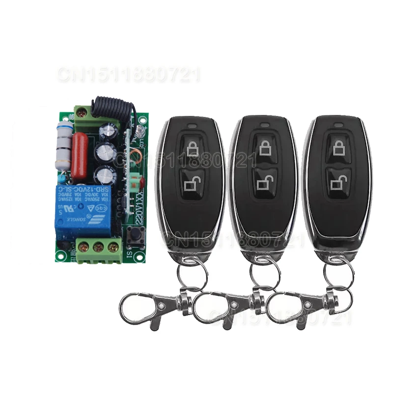 

Free Shippping AC220V 1CH 10A Remote Control Light Switch Relay Output Radio Receiver Module and Transmitter(3PCS)