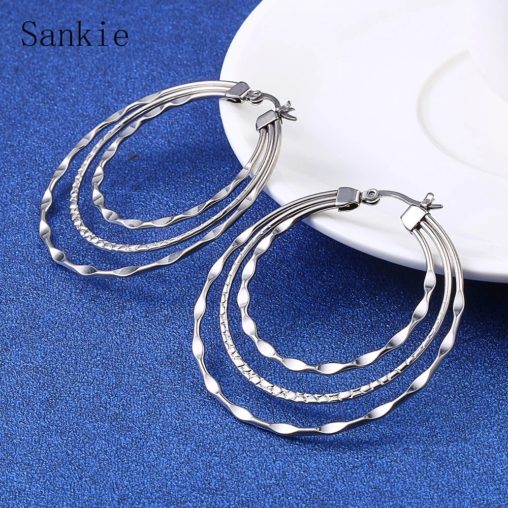 Sankie Stainless Steel Round Hoop Earrings For Women Gold Color Big Circle Wholesale Trendy Statement Jewelry | Украшения и