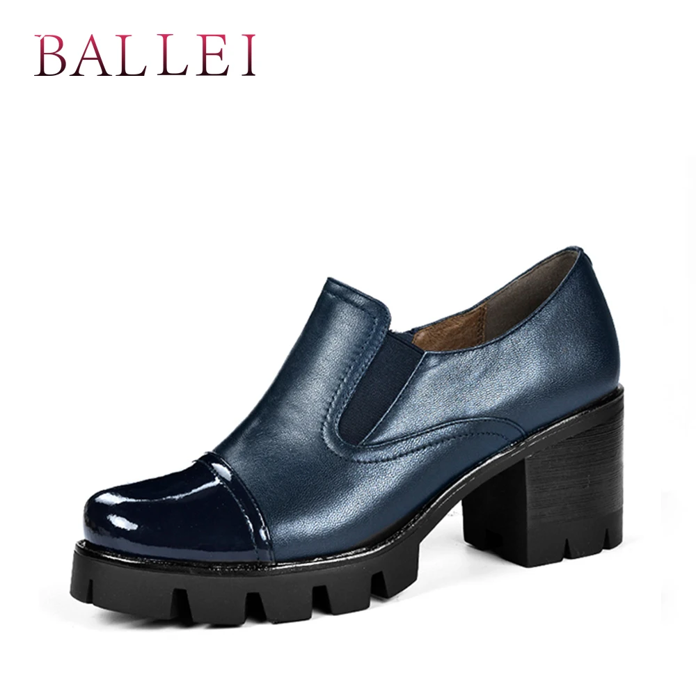 BALLEI/Модные женские Роскошные туфли-лодочки из высококачественной натуральной кожи с круглым носком на высоком квадратном каблуке; повседневные женские туфли-лодочки на мягкой платформе; D2