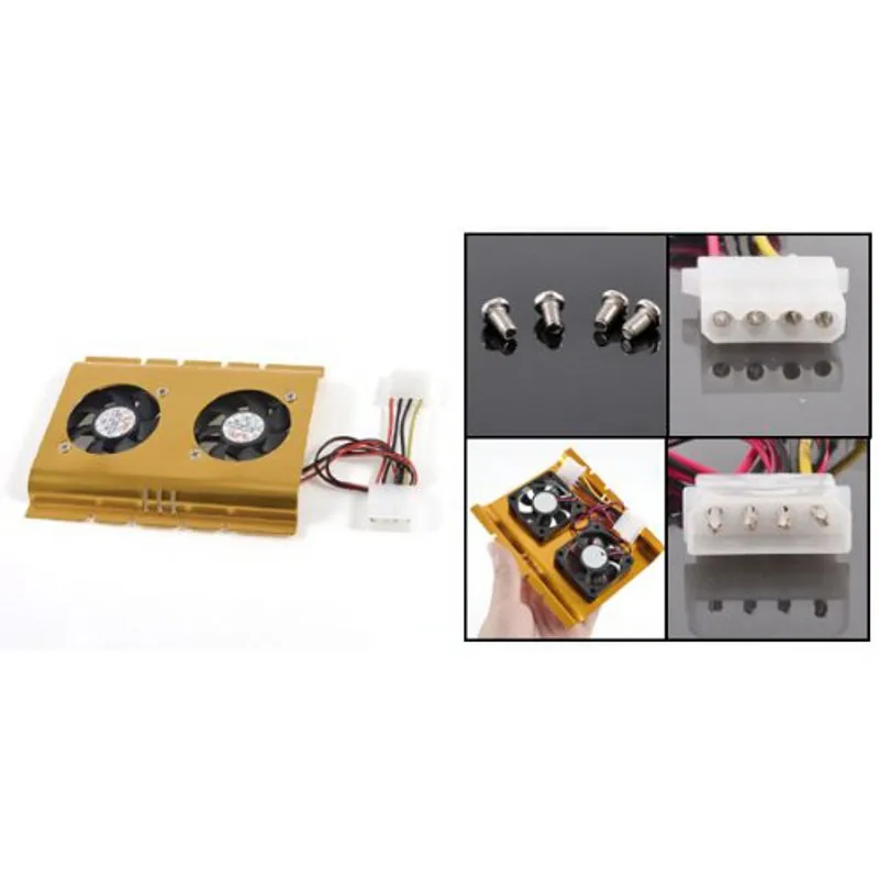 BSBL Practical 3.5" Hard Disk Drive HDD Dual Fan Cooling Cooler Gold