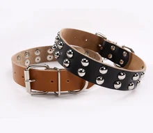 The First Layer of Leather Rivets Pet Collar Pure Leather Muchrooms Nail Dog Collar Leather Pet Supplies Dog Collars Rivet S M
