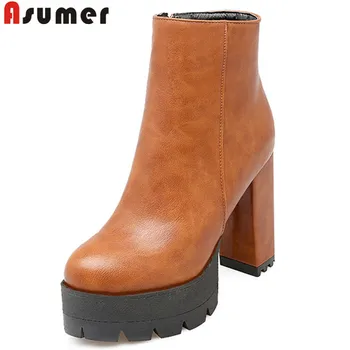 

ASUMER big size 34-43 fashion autumn winter boots round toe ankle boots for women thick high heels platform boots ladies shoes
