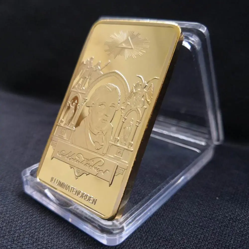 

1776 Bayern Ingolstadt Masonic Logo Pattern Gold Plated Illuminati USA Souvenir Bullion Bars Collectibles For Business Gift