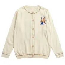 Осенне-весенний женский вязаный кардиган, пальто с длинным рукавом и вышивкой кролика, винтажный свободный свитер для девочек, верхняя одежда, однобортное пальто