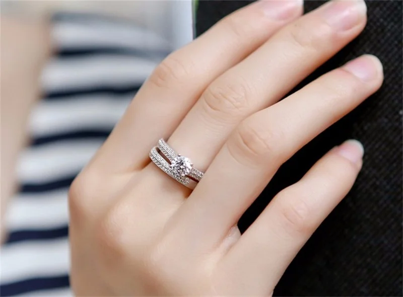 HTB1T6GQXDwKL1JjSZFgq6z6aVXaX 100% 925 Sterling Silver Rings for Women Double Simple Design Ring Bijoux Femme Bridal Wedding Jewelry Engagement Accessories