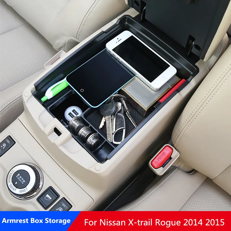 

Car Central Armrest Storage Box For Nissan X-trail Rogue 2014 2015 Center Console Bin Glove Tray Holder Case Car Stowing Tidying