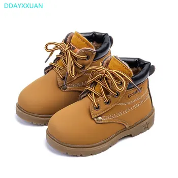 

Kids Boots 2018 New Brand Winter Girls Boys Plush Children Snow Motorcycle Boots Lace-Up Rome Martin Boots Winter Kids Shoes