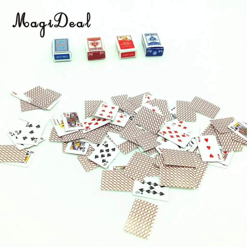 MagiDeal 2Sets Games Poker Paper Playing Cards 1/12 Miniature for Dollhouse Sitting Room Livingroom Bedroom Decor Children Toy