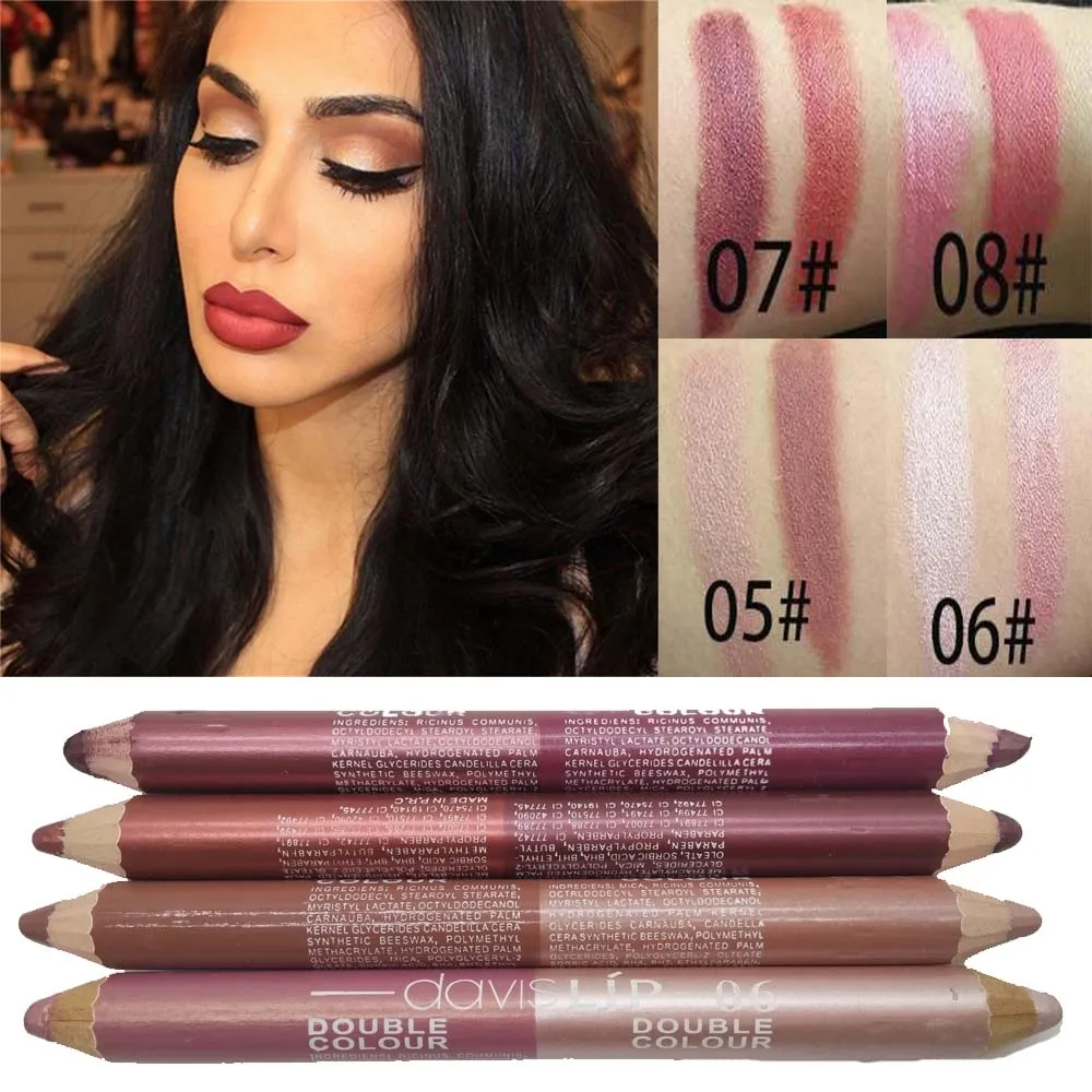 

HOT Double-color Nude Lipliner Pencil waterproof Glitter Shimmer Metallic matte Lip Liner Pencil beauty lip contour HF004