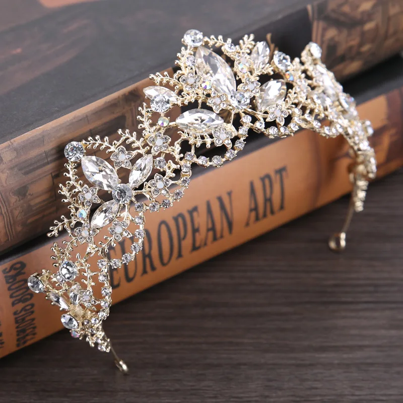 Женская золотая тиара барочная со стразами 2018|crown tiara|diadem tiarabridal crown |