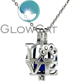 

KK772 Love Puppy Paw Print Beads Cage Essential Oil Diffuser Aromatherapy Pearl Cage Locket Necklace Kids Girl Friend Gifts