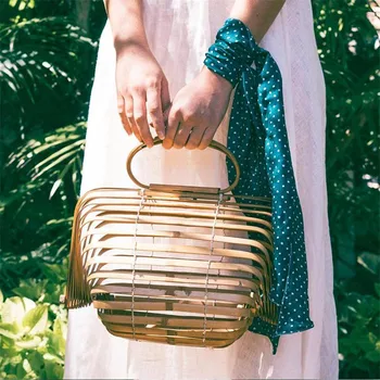 

2017 Beach Bags Women Large Straw Bag Summer Hollow Out Tote Luxury Designer Bamboo Handbags Big Travel Clutch