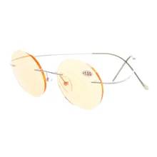 CG15026 очки без оправы из титана, круглые оранжевые тонированные линзы, компьютерные очки для чтения, круглые очки для чтения