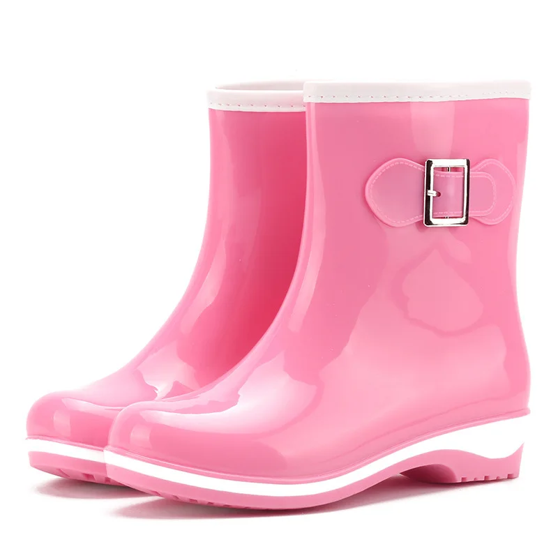

Rain Boots For Women Non-slip Warm Platform Rainboots All-season Soft Leather Buckle Zapatos De Mujer rubber Rain boots womem