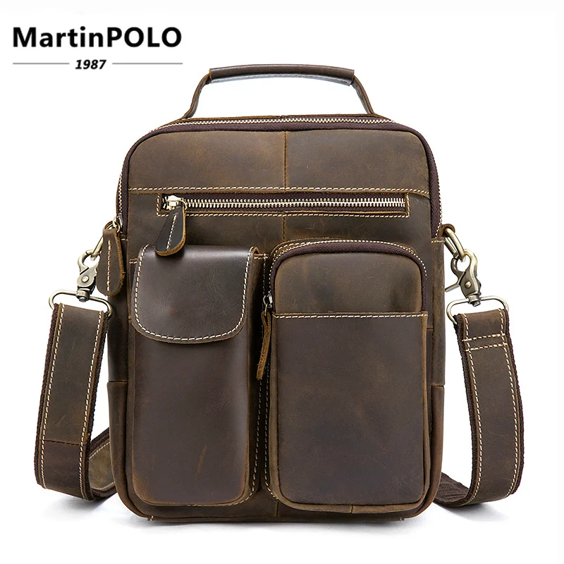 

Vintage Crazy Horse Genuine Leather Bag Men Messenger Bags Small Shoulder Crossbody Bags Men Bag Male Top-handle Handbag 3552