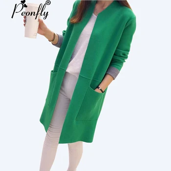 

PEONFLY Autumn Winter Women Sweater Long Cardigan Long Sleeve Loose Knitted Cardigan female Sweaters Long Coat