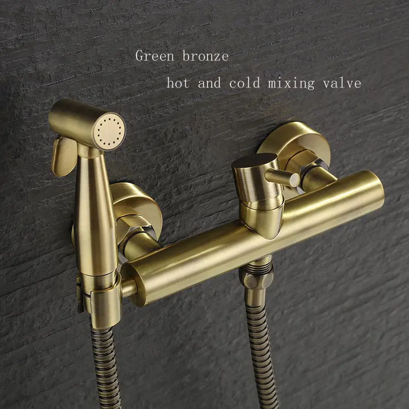 Green bronze bidet spray gun hot and cold wash ass flusher nozzle simple shower faucet set