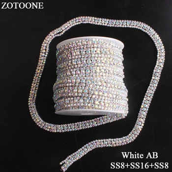 

ZOTOONE 3Rows SS8&SS16 Crystal AB Rhinestone Trim Strass Stone Applique Flatback Rhinestone Chain For Clothes DIY Sewing Stones