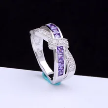 cross finger ring for lady paved cz zircon luxury hot Princess women Wedding Engagement Ring purple pink color jewelry