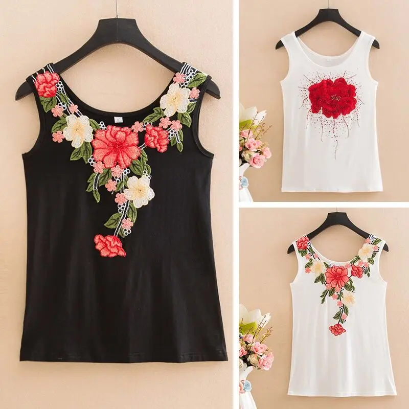 

YTNMYOP Embroidery Tank Tops For Women Summer Sleeveless Camis Ladies Camisole Bottom Shirt Plus Size 6XL Female T-shirt