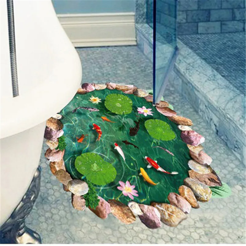 

BalleenShiny Bathroom Wall Stickers Fishpond Cute Floor Living Room Decal DIY Kids Room Removable Waterproof Poster Home Decor