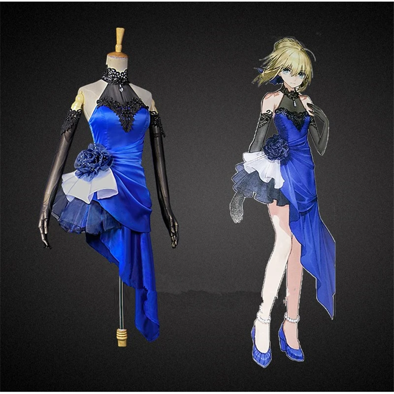 Fate Grand order saber Arturia Pendragon Косплей-костюм женское синее сексуальное платье для
