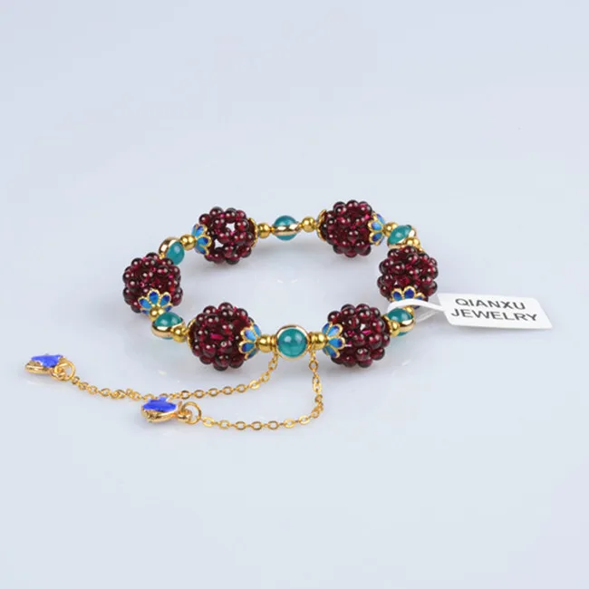 

QIANXU Burgundy-red Garnet Bracelet 4mm Beads Bracelet for Women Fine Jewelry
