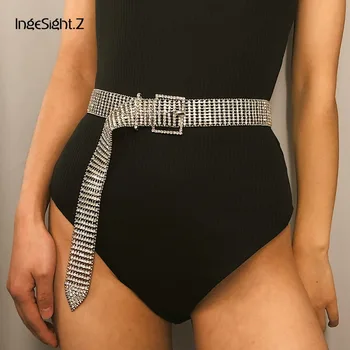 

IngeSight.Z Luxury Multi Row Bright Full Rhinestone Belt Shiny Crystal Harness Waist Belly Chain for Women Body Jewelry Party
