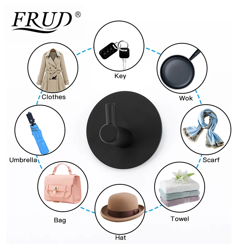 FRUD Stainless Steel Black Painting Towel Hooks 4pcs Wall Mounted Coat Hanger Round Sase Bathroom Accessories Set Modern FRUD Stainless Steel Black Painting Towel Hooks 4pcs Wall Mounted Coat Hanger Round Sase Bathroom Accessories Set Modern