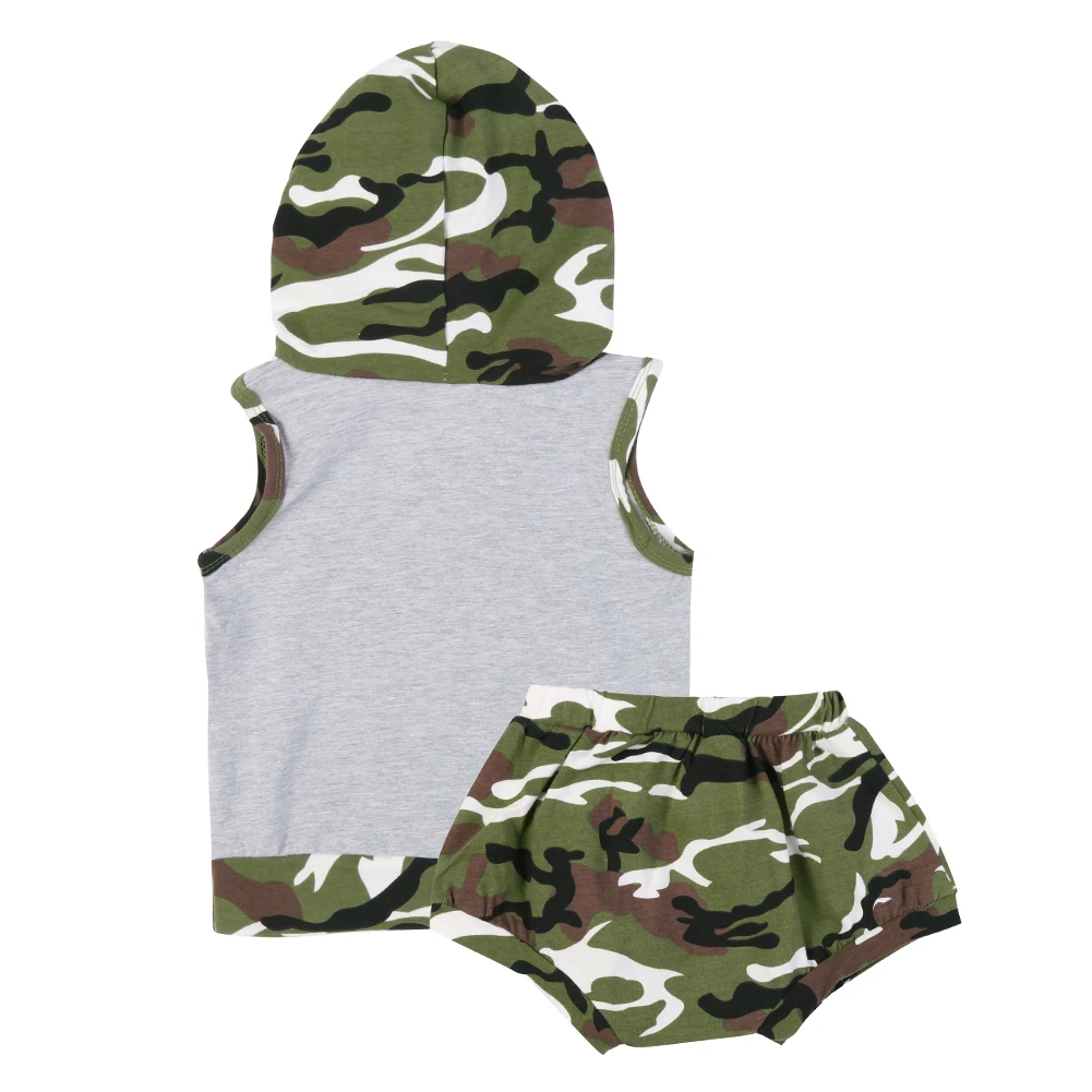 Baby Jungen Brief Drucken Kapuzenpullover Sweatshirt Tops Tarnung Kurz Outfit Einstellen