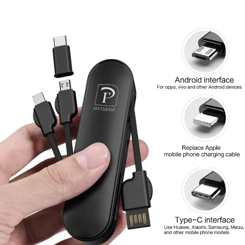 

Portable 3-In-1 Universal Style Charger Charging Cable for Smart Phones with Type C or Micro USB Interface