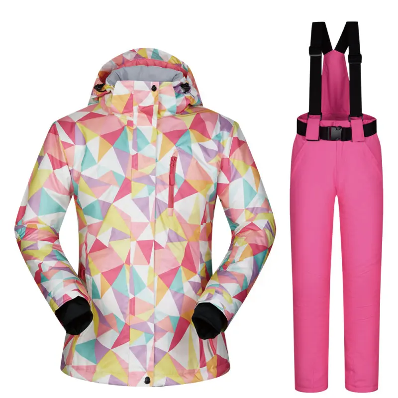 Костюмы для сноуборда женские зимние высококачественные лыжные куртки и штаны ветрозащитный водонепроницаемый теплый дышащий зимний комплект брендовый лыжный костюм - Цвет: FSJ And Pink