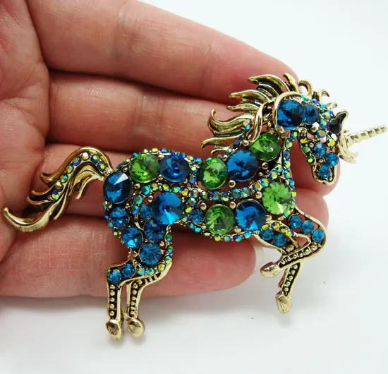 TTjewelry New Fashion Elegant Unicorn Horse Animal Blue Crystal Rhinestone Brooch Pin Pendant | Украшения и аксессуары