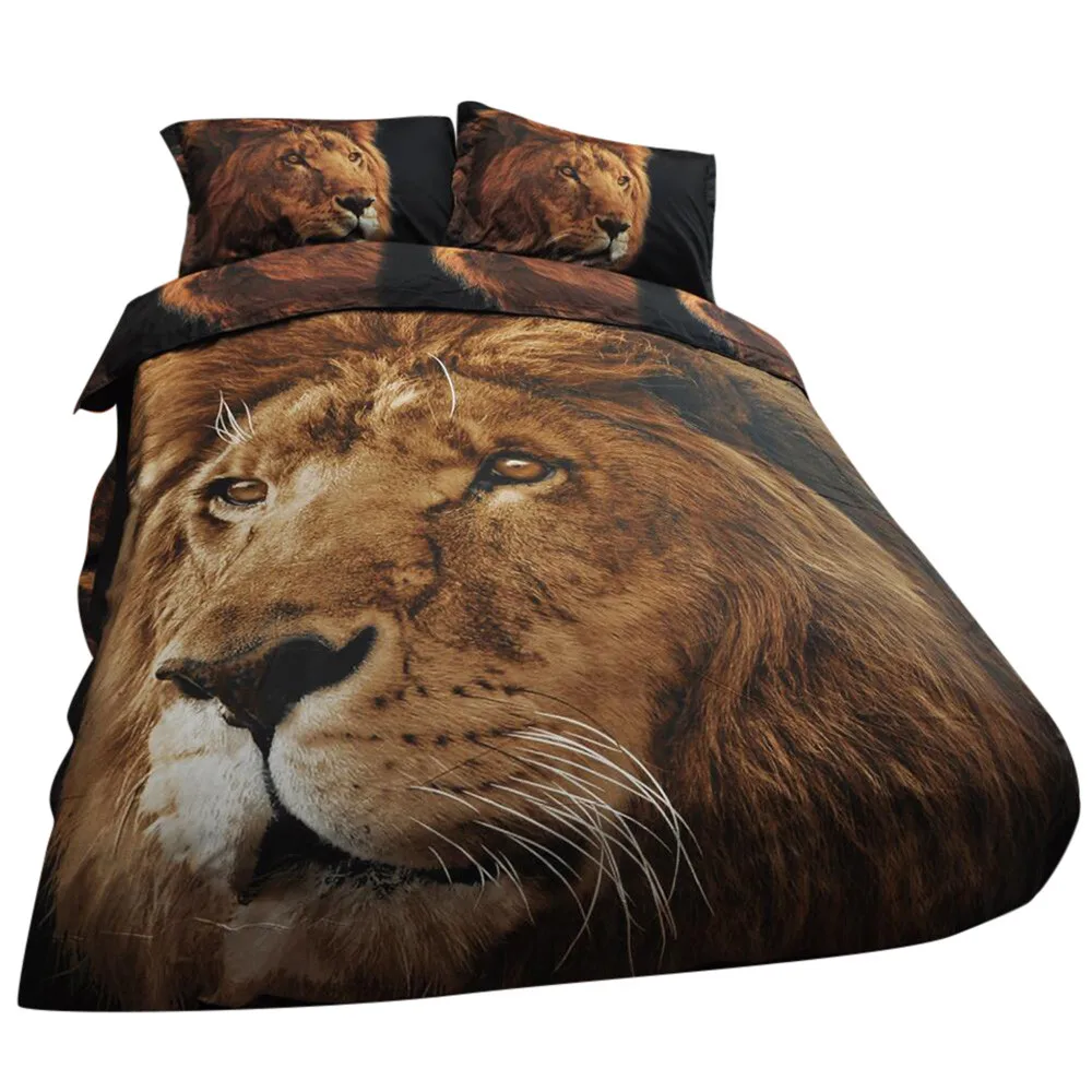 3D Animal Duvet Cover Lion Photographic Print Duvet Quilt Cover Bedding
