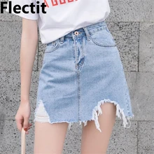 Flectit летняя рваная джинсовая юбка для женщин 90 s уличный стиль потертый Подол мини "рваные" джинсы Юбки Леди Saia Feminina