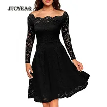 Jtcwear пикантные Кружево Slash Средства ухода за кожей шеи с длинным рукавом платье элегантный Винтаж рюшами Туника Fit Flare party клуб Повседневное Бизнес женская обувь 200