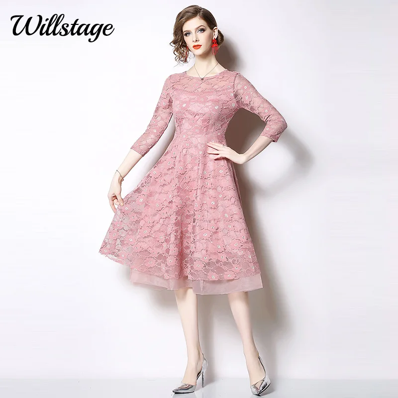 Женское кружевное платье Willstage розовое жаккардовое большого размера 3XL с