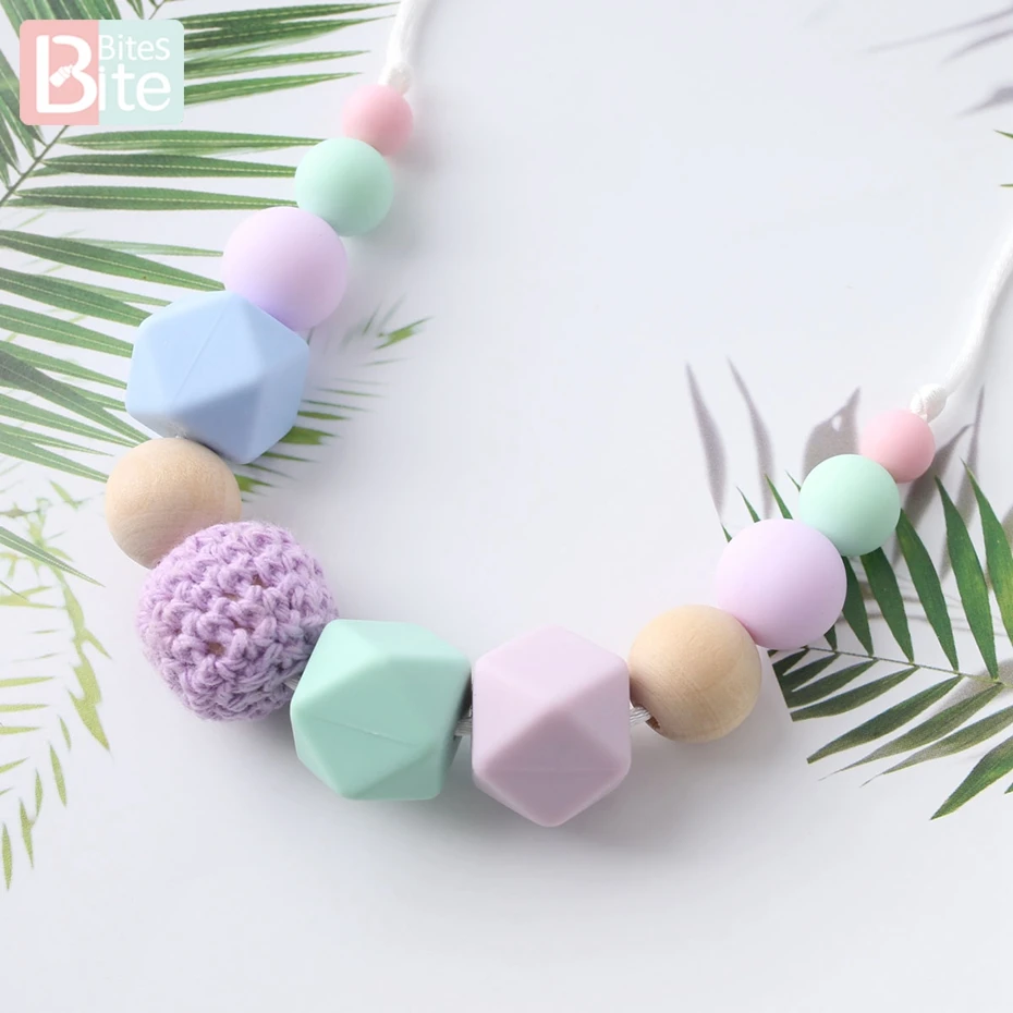 Bite Bites 1pc Baby Teething Necklace Food Grade Silicone Beads Long Chain Baby Goods Silicone Bead Nurse Gift For Baby Teether