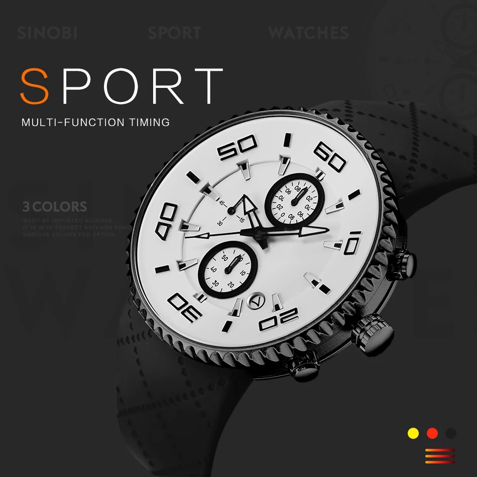 

2018 Sports Watches Men Waterproof Sport Timer Stopwatch Men's Chronograph Watch Silicone Watch Strap New reloj deportivo hombre
