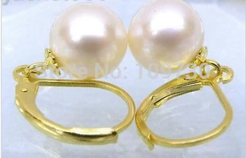 

ry00396 14k yellow solid gold AAA+++ 8mm perfect round white akoya dangle pearl earring